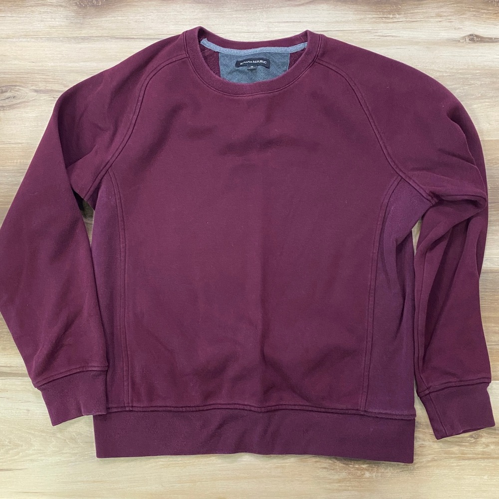Banana Republic Sweatshirt M Soft Fleece Raglan Cotton Blend Crew Neck Burgundy